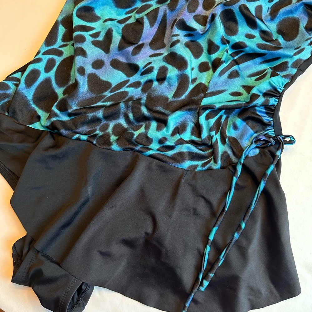 Longitude Blue Black Leopard print One Piece Swimsuit with Sarong Size 10 & 12 - Picture 7 of 8